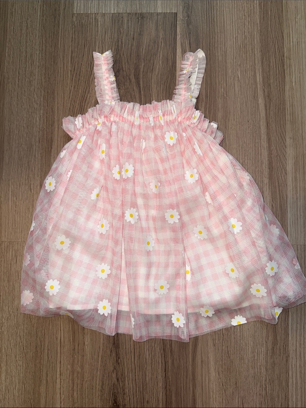 Pink Gingham Daisy Tulle Sundress